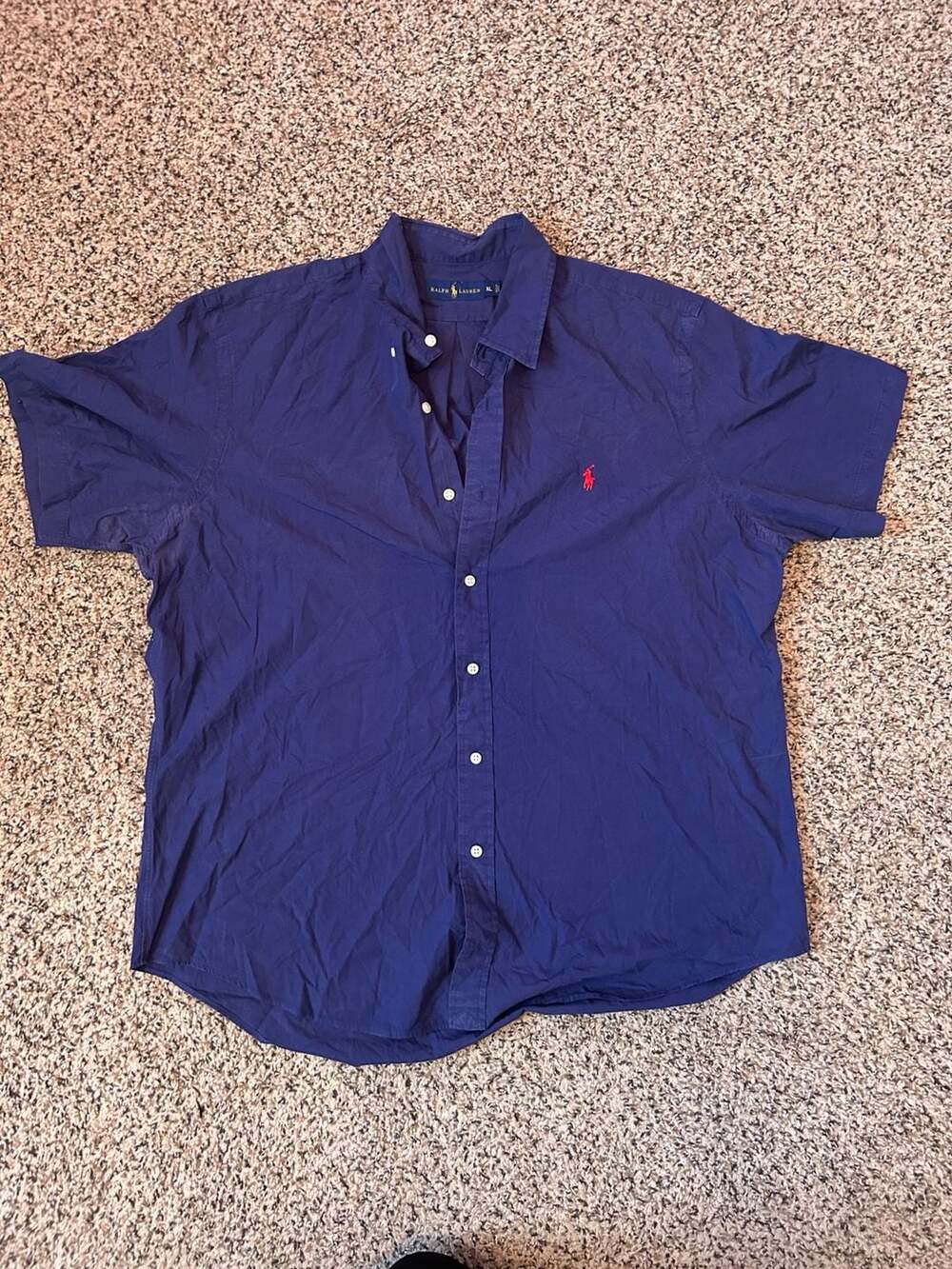 Ralph Lauren Short Sleeve Button Down Shirt Size XL Blue Red Pony